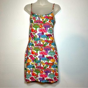 Ragstock Soft Mushroom Spaghetti Strap Dress Neon Multicolor Size Large